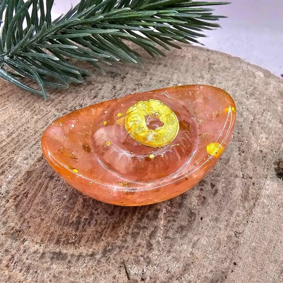 Set Of 2pcs Crystal Chip Resin Ancient Gold (Yuanbao) Decor - Picture 6 of 9